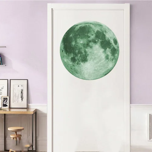 Miniatura 6 de Quanhaigou Calcomanías de luna que brillan en la oscuridad para pared o techo – Calcomanías de pared de luna grande luminosas verdes decoración