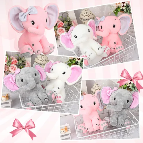 Miniatura 7 de HyDren 6 animales de peluche de elefante de 8 pulgadas, de orejas grandes, regalo para baby shower, niños y niñas, decoración de cama de guardería
