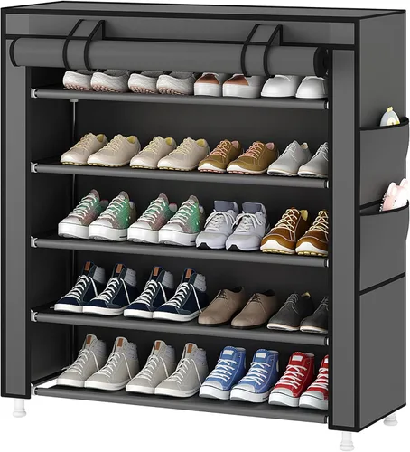 Miniatura 19 de Laiensia Organizador vertical para zapatos de 5 niveles, organizador de almacenamiento de zapatos que ahorra espacio, cubierta no tejida, estante