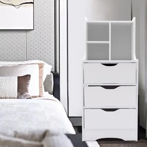 Miniatura 7 de Cómoda de 3 cajones con almacenamiento superior, mesita de noche, mesita de noche, armario de almacenamiento con estante abierto, amplio espacio