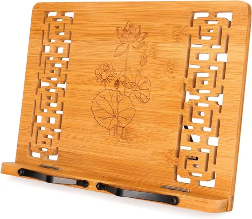 Miniatura 10 de MEGREZ Soporte de libro para lectura (13.2 x 9.4 pulgadas) Soporte de bambú para libros de cocina para cocina, soporte ajustable