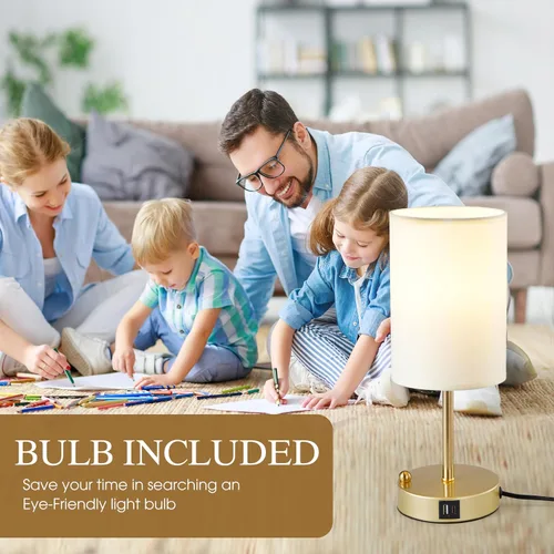 Miniatura 4 de Lámpara de mesa de control táctil Briever para dormitorio, lámpara de mesita de noche regulable de 3 vías con puertos de carga USB, lámpara