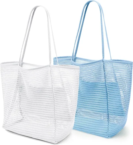 Miniatura 12 de KALIDI Bolso de Mano de Nylon de Playa con Malla, Bolso de Mano Casual Hobo para Mujer, Plegable, MAX 23L, Bolso de Hombro para Playa, Picnic