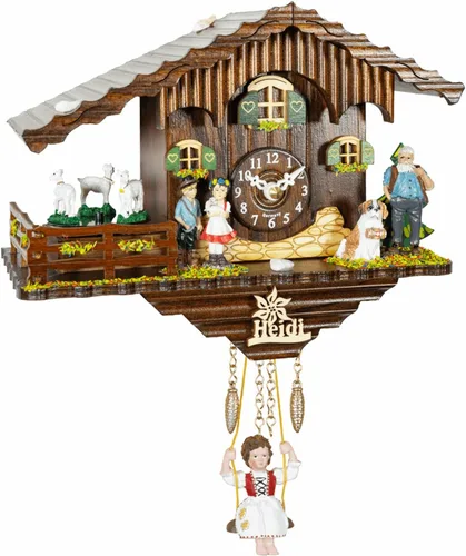 Kuckulino Black Forest - Reloj casa suiza con movimiento en los cuartos, campanadas y cabras danzantes, incluye batería TU 2020 SQ