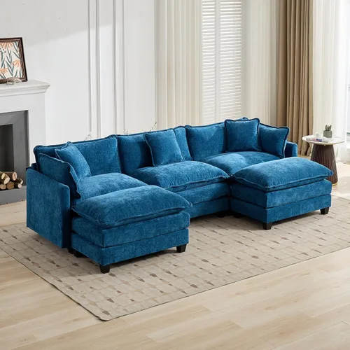Miniatura 76 de Sofá modular negro de 111.5 pulgadas, sofás seccionales grandes de 3 plazas para sala de estar, sofá nube de tela de felpilla de gran