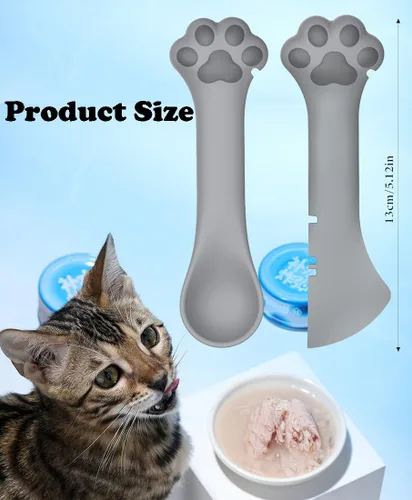 Miniatura 7 de Joyinjojo Paquete de 2 cucharas y espátulas para comida de perro y gato, lindas cucharas mezcladoras y abridores de lata para mascotas para comida