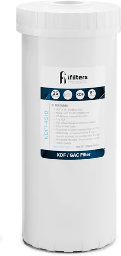 iFilters Reemplazo del filtro de agua KDF/GAC de 25 micras de 10 x 4.5 pulgadas para toda la casa | 100% compatible con MWH-D-WELL, GE FXHTC,