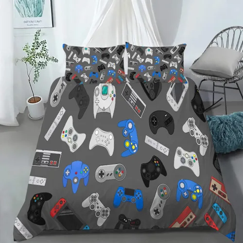 Miniatura 11 de AILONEN - Ropa de cama con estampado de control de videojuegos, para niños, funda de edredón, supersuave y resistente a la decoloración, 3 piezas