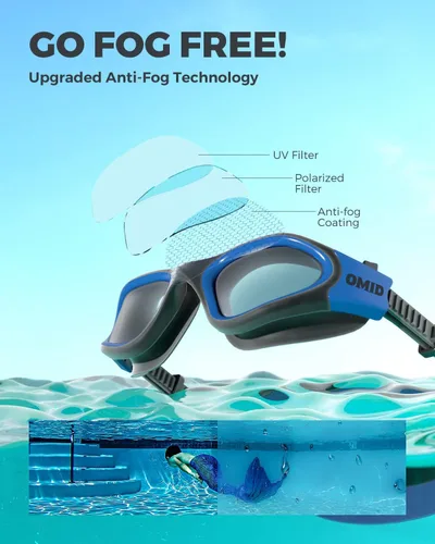 Miniatura 4 de OMID - Gafas de natación polarizadas P2, gafas antivaho para natación para hombres y mujeres adultas Lente ahumada con marco azul negro B5