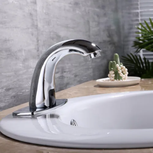 Miniatura 4 de Grifo de lavabo de baño sin contacto Charmingwater, llave con sensor automático de movimiento, con placa de cubierta de agujero, cromado Cromo