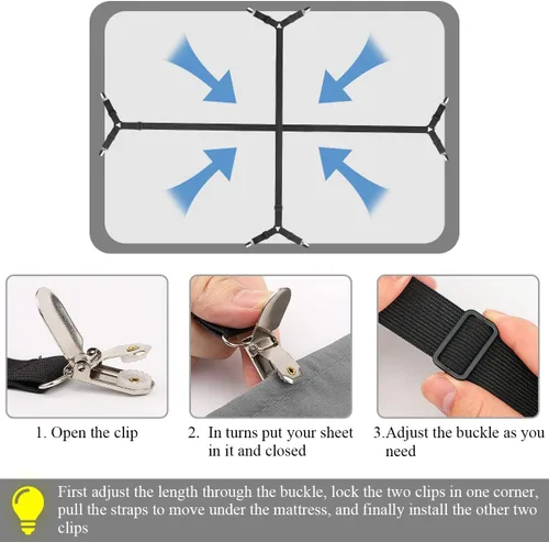 Miniatura 4 de ZHOUBIN Correas de soporte de sábanas, correas elásticas ajustables entrecruzadas, correas de sujeción para todas las sábanas, fundas de colchón