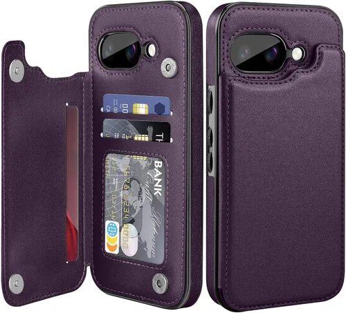 Miniatura 8 de Bizzib para Google Pixel 6A Funda de cuero tipo cartera con tarjetero, cubierta tipo libro con pata de pie, cierre magnético, funda protectora a