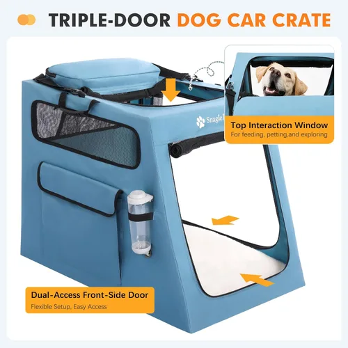 Miniatura 4 de Snagle Paw Jaula portátil para perros para viajes en automóvil, jaula de viaje plegable para perros grandes con marco de metal y ventanas de malla