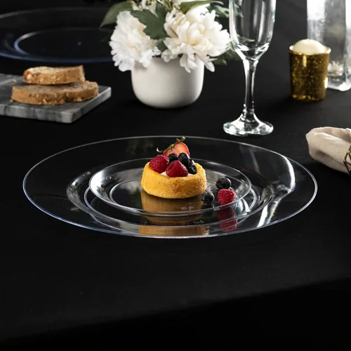 Miniatura 4 de Platos base de 13 pulgadas de plástico transparente de uso pesado desechables para cena, vajilla para servir, platos, bandejas, vajilla, paquete