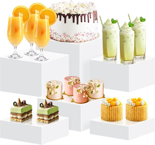 6 Piezas Elevadores de Buffet, Elevadores de Alimentos para Mesa de Buffet, Elevadores de Exhibición de Cubos Acrílicos con Parte Inferior Hueca,