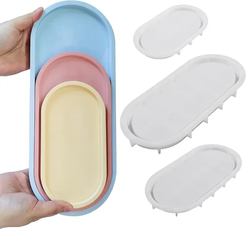 Miniatura 8 de Wehous Moldes ovalados para hormigón de resina, molde de silicona ovalada tallada en rosa de 2 tamaños, bandeja de resina epoxi para soporte