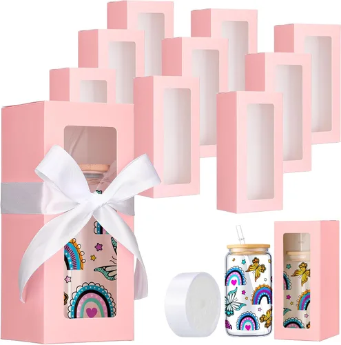 Miniatura 18 de Honoson Caja de regalo de 24 vasos con cinta para sublimación, cajas de exposición de vidrio transparente para vasos de 12 onzas, 16 onzas, 20 Negro