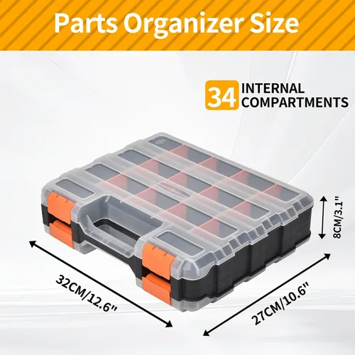 Miniatura 2 de Paquete de 2 organizadores de piezas pequeñas, caja organizadora de hardware de 34 compartimentos, caja de almacenamiento de herramientas de doble