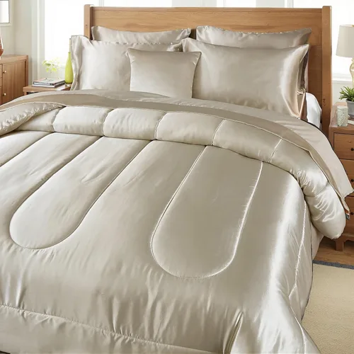 Miniatura 3 de Bedding Dreamer - Juego de edredón de satén, tamaño matrimonial, color beige, 8 piezas, juego de edredón sedoso de hotel de lujo