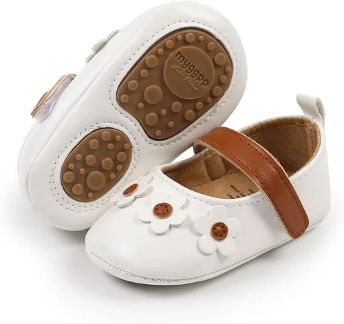 Myleleya Zapatos planos Mary Jane para bebés y niñas con lazo y flores, vestido de princesa, para boda, zapatos de ballet antideslizantes para niños