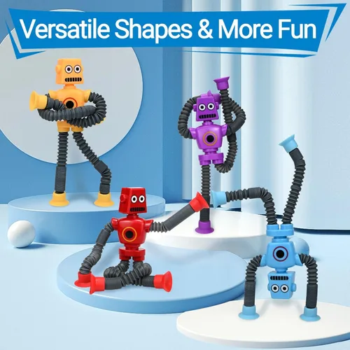 Miniatura 4 de Juguetes robóticos (paquete de 4), robots telescópicos con ventosa, tubos para autismo, juguetes sensoriales para ansiedad, regalos para niños
