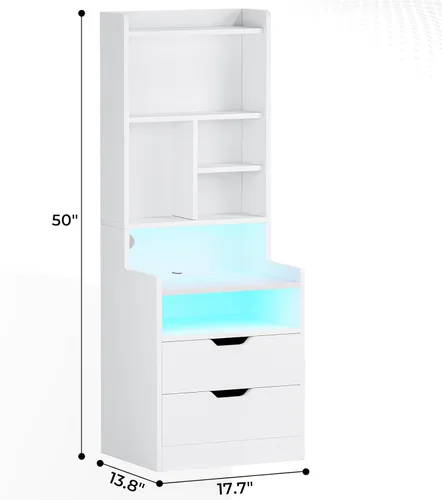 Miniatura 2 de ADORNEVE Juego de 2 mesitas de noche altas, mesita de noche LED con estación de carga, mesita de noche con estantería y cajones, mesas auxiliares