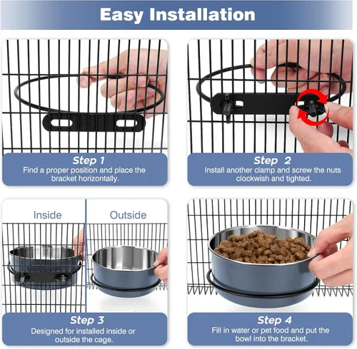 Miniatura 7 de Cuencos para perrera para jaulas, cuencos colgantes para jaulas de perros sin derrame, paquete de 2 cuencos de acero inoxidable para mascotas