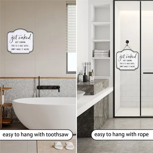 Miniatura 6 de LIVDUCOT Cartel de lata de baño divertido con texto en inglés «Get Naked», letrero de metal esmaltado negro sobre blanco, cita vintage para baño