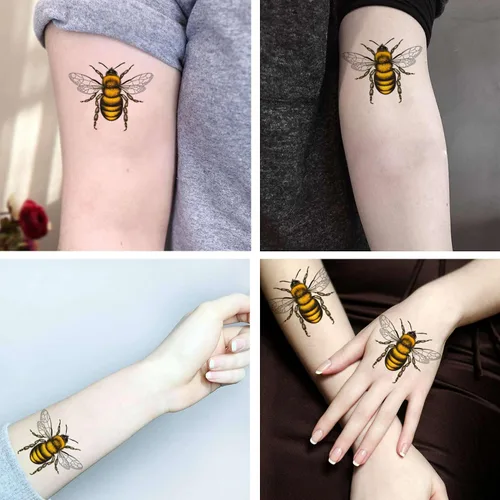 Miniatura 3 de 6 hojas de tatuajes de abeja para niños, tatuajes temporales de abeja, tatuajes falsos temporales para hombres y adultos, grabado de abeja de miel