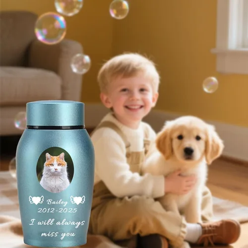 Miniatura 6 de Urna personalizada para mascotas para perros y gatos, urna personalizada de acero inoxidable de alta calidad para cenizas de perro con foto grabada