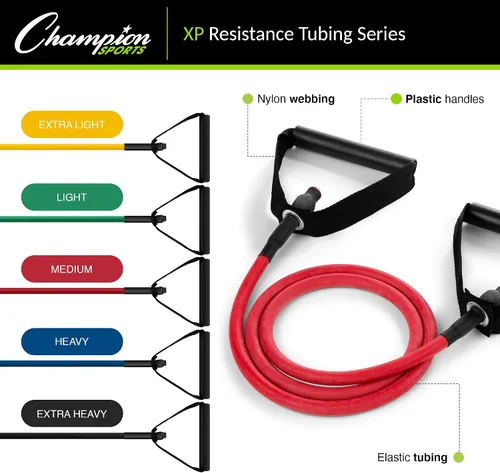 Miniatura 3 de Champion Sports Bandas de tubo de resistencia XP para hombres y mujeres, resistencia media, color rojo, banda de fitness duradera para entrenamiento