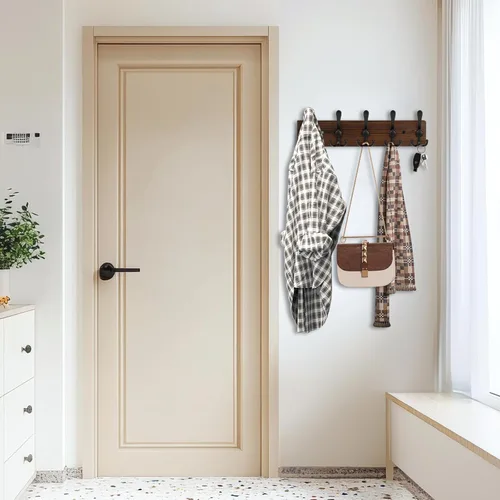 Miniatura 2 de Perchero de madera resistente para pared, paquete de 2 perchas de pared con 5 ganchos triples para ropa, chaqueta, sombrero, llaves, organizador