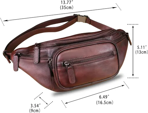 Miniatura 5 de Cangurera de cuero genuino para mujeres y hombres, riñonera de cuero, bolso bandolera de moda, bolso cruzado de hombro, mochila (café)