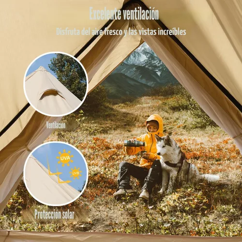 Miniatura 4 de ShinHye Tienda de campaña de lona para yurtas, 4 estaciones, para camping, 100% algodón, tiendas de campaña glamping con gato de estufa, camping