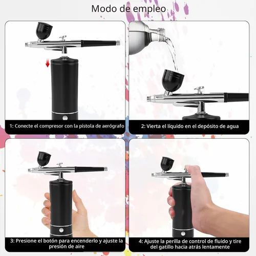 Miniatura 7 de Kit de aerógrafo Kit de cepillo de aire con compresor de aire, dijes de uñas, cepillo de aire inalámbrico para peluquería, arte de uñas, decoración