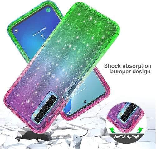 Miniatura 6 de Funda de cuerpo completo diseñada para TCL 20S con purpurina, protector de pantalla integrado, absorción de golpes, antiarañazos, resistente