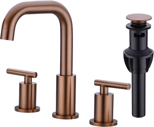 Miniatura 8 de TRUSTMI Grifo de lavabo de baño de 2 manijas de 8 pulgadas de extensión amplia, arco alto, latón, 3 orificios, grifo de tocador con mangueras