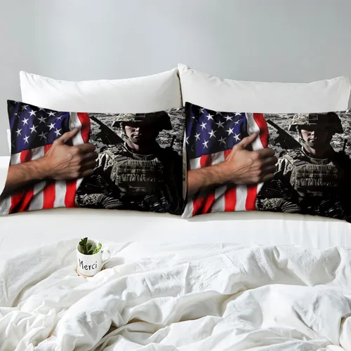 Miniatura 7 de American Flag Bedding Set Twin for Boys Teens Men Retro Army Green Camo Usa Flag Comforter Cover Military Camouflage Soldier Duvet Cover for Kids