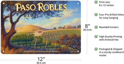 Miniatura 2 de Paso Robles Wineries San Luis Obispo - California Vineyards Wine Country Art por Kerne Erickson - Cartel de metal vintage de 8 x 12 pulgadas