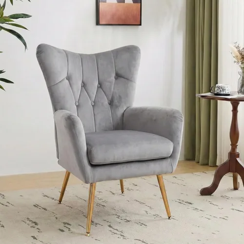 Container Furniture Direct Silla moderna y elegante de mediados de siglo con respaldo de terciopelo para sala de estar, dormitorio u oficina en