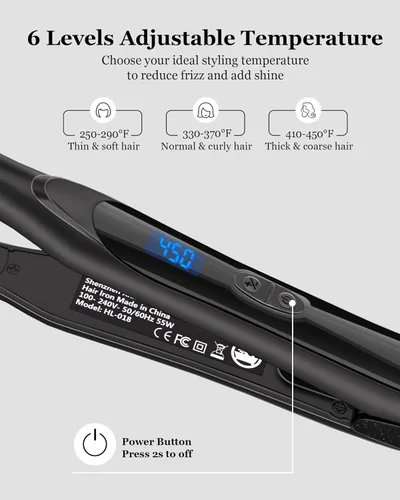 Miniatura 2 de DSHOW Plancha plana de 1/2 pulgada, plancha plana pequeña para cabello corto, mini alisador de pelo de cerámica de turmalina con bolsa, 6 Púrpura