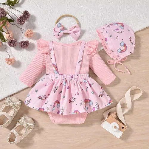 Miniatura 120 de Unutiylo Ropa de bebé recién nacida prematura con tirantes, traje de otoño e invierno, traje de manga larga con volantes