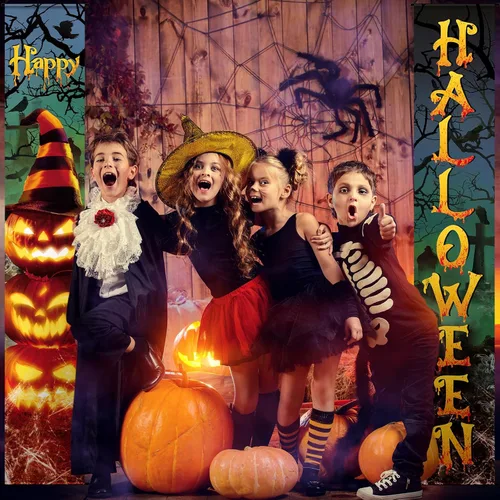 Miniatura 4 de Tiamon 2 pancartas para puerta de Halloween, letreros de calabaza malvada y sombreros de bruja para puerta delantera, pared, porche y decoración