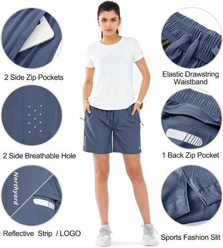 Miniatura 28 de NORTHYARD Pantalones cortos deportivos de senderismo para mujer, de secado rápido, ligeros, para gimnasio, entrenamiento, con 3 bolsillos