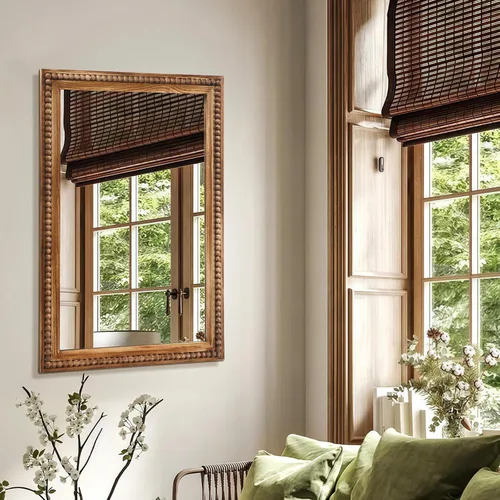 Miniatura 3 de ULIKE Espejo rectangular de madera con marco de cuentas de madera natural, 24 x 36 pulgadas, espejo de pared rústico de granja para baño, guardería