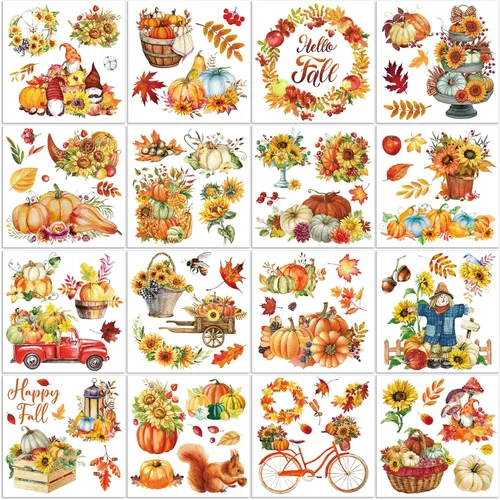 Miniatura 11 de SATINIOR 16 hojas rústicas de invierno para manualidades y muebles, calcomanías de gnomo de muñeco de nieve, renos, calcomanías para álbumes