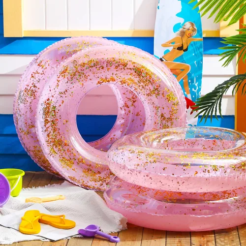 Miniatura 2 de Flotador inflable de piscina con purpurina de 30 pulgadas, tubo de natación con confeti dorado, tubo interior de natación para adultos, flotadores
