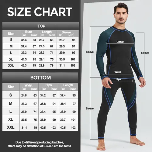Miniatura 6 de UNIQUEBELLA Men's Thermal Underwear Sets Top & Long Johns Fleece Sweat Quick Drying Thermo Base Layer