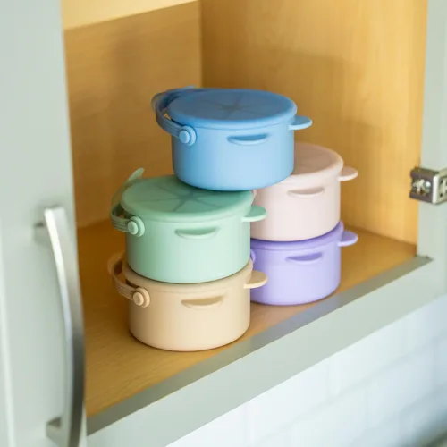 Miniatura 5 de Vasos de silicona antiderrames para niños pequeños – Recipientes portátiles para aperitivos para bebés con tapa a prueba de polvo – Vasos a prueba
