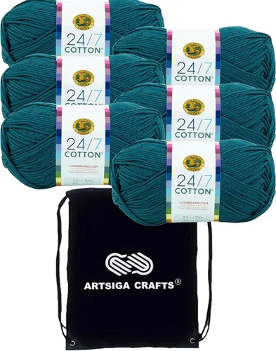 Miniatura 32 de Lion Brand 24/7 Algodón Rosa 761-101 (3 carretes - mismo lote de tinte) Hilado medio #4 de algodón para crochet y tejer con bolsa de proyecto